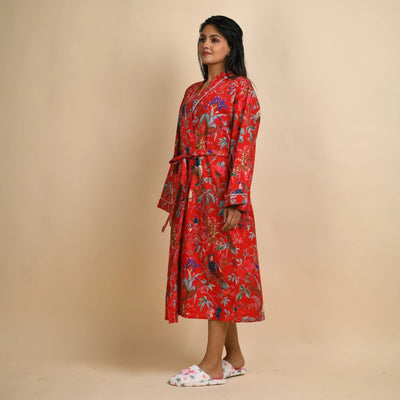 RED PURE COTTON BATHROBE