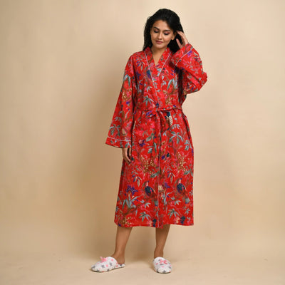 RED PURE COTTON BATHROBE