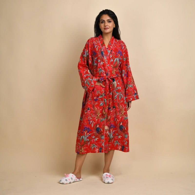 RED PURE COTTON BATHROBE