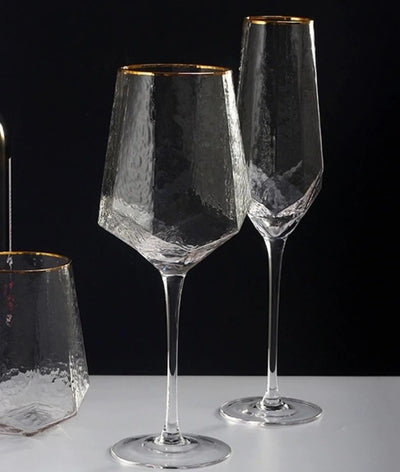 HEXAGONAL STEM GLASS WITH GOLD RIM - SET OF 2