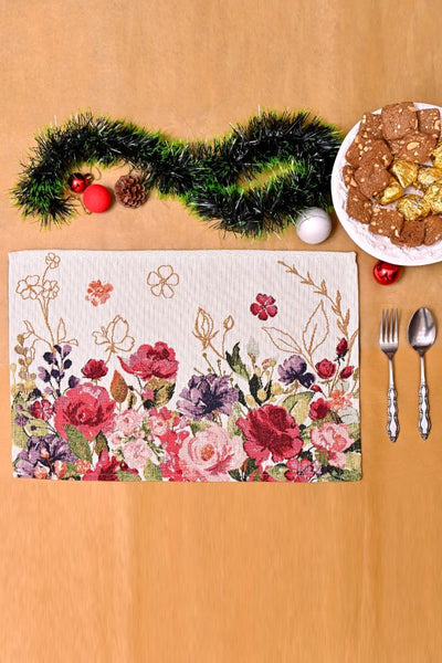 WINTER BLOSSOM TABLE MATS - SET OF 6 & 1 RUNNER, MULTICOLOR