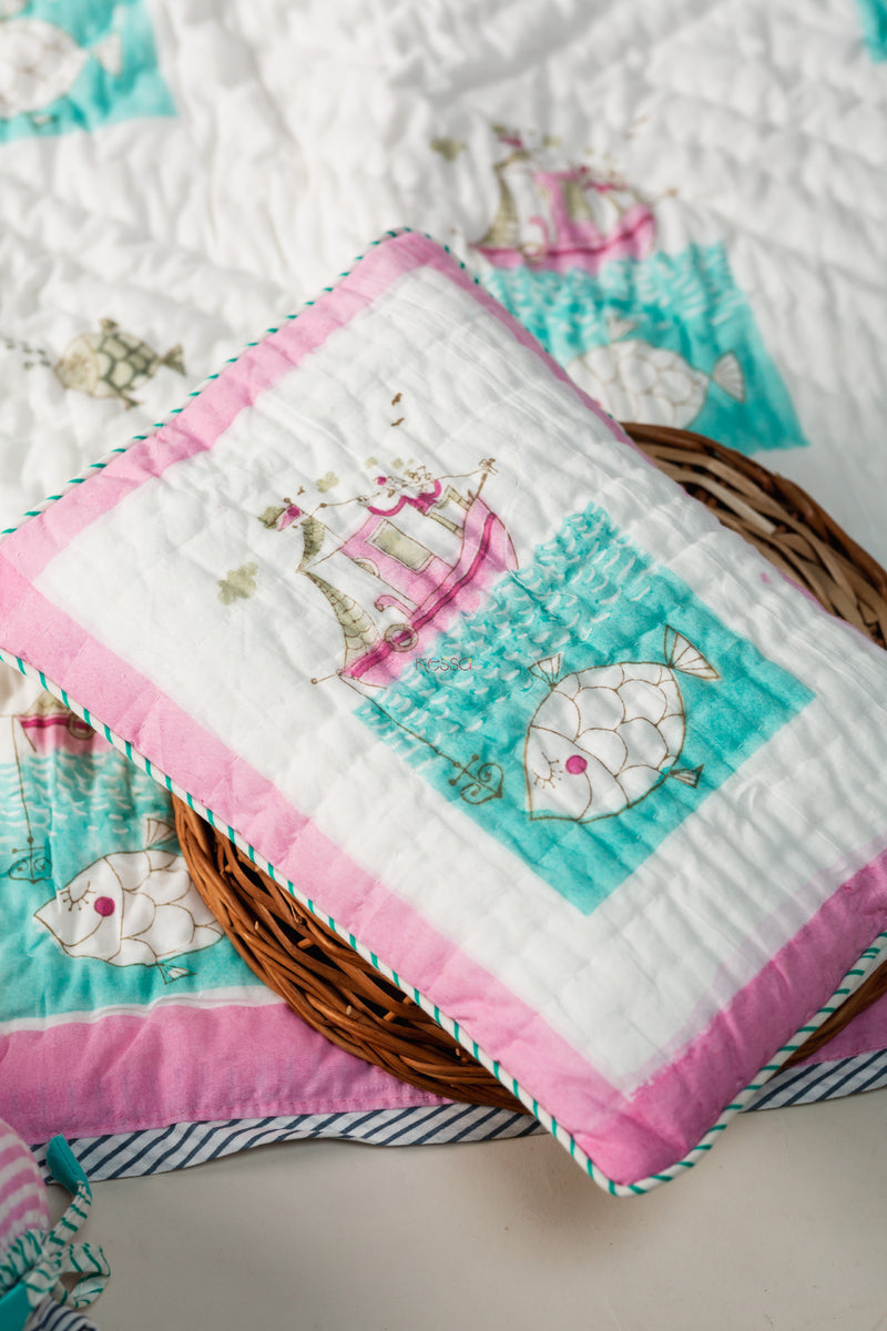 Ship Print Baby Quilt Set