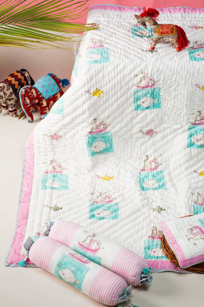 Ship Print Baby Quilt Set