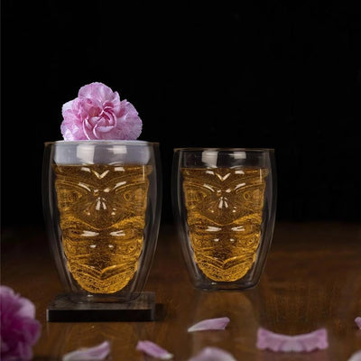 Polynesian Tikki Glass | Set of 2 | 330ml | Unique Premium Imported Glass for Serving Beer | Bar Glass| Can Serving Juice | Cocktail & Mocktail as Well.(9462)